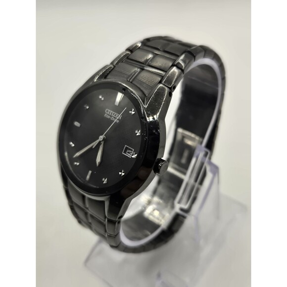 Citizen AU1054-54G Corso Eco Drive Black & Silver Stainless Steel Diamond Watch - Picture 4 of 14